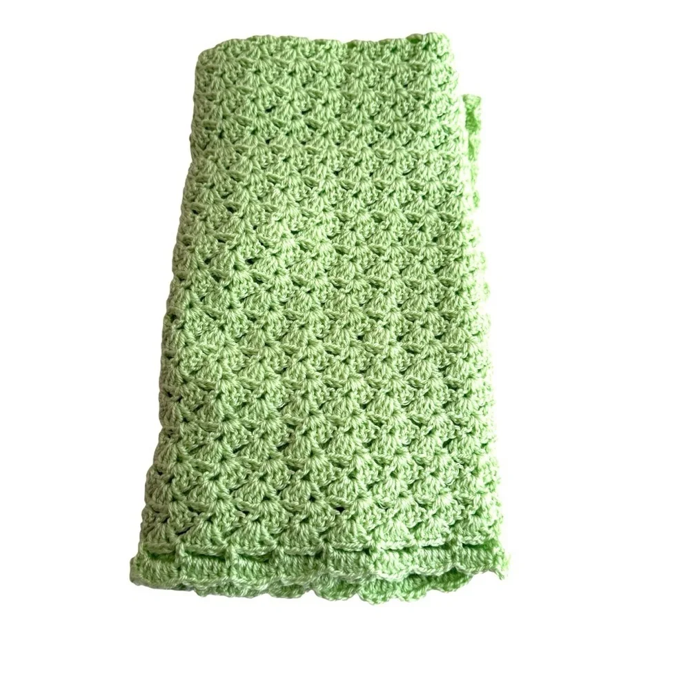 Handmade Baby Afghan in Light Green Crochet Granny Square Blanket Boy Girl NEW